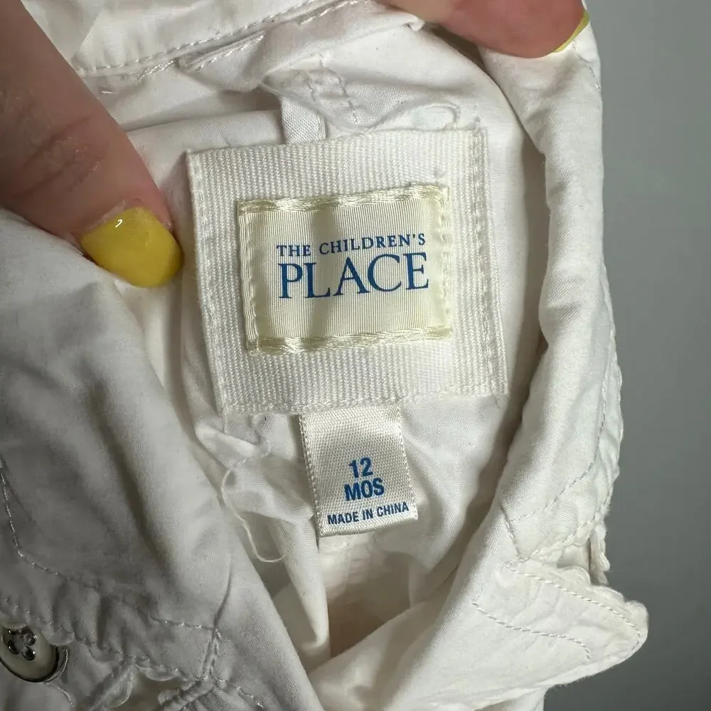 The Children's Place Trench Coat Baby Girl 12M White Scalloped Double Breasted